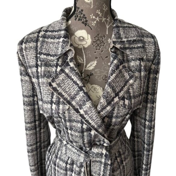 NWT Solitaire Women's Women's XL Gray Black Tan Sleeved Open Front Belted Coat - Picture 2 of 15